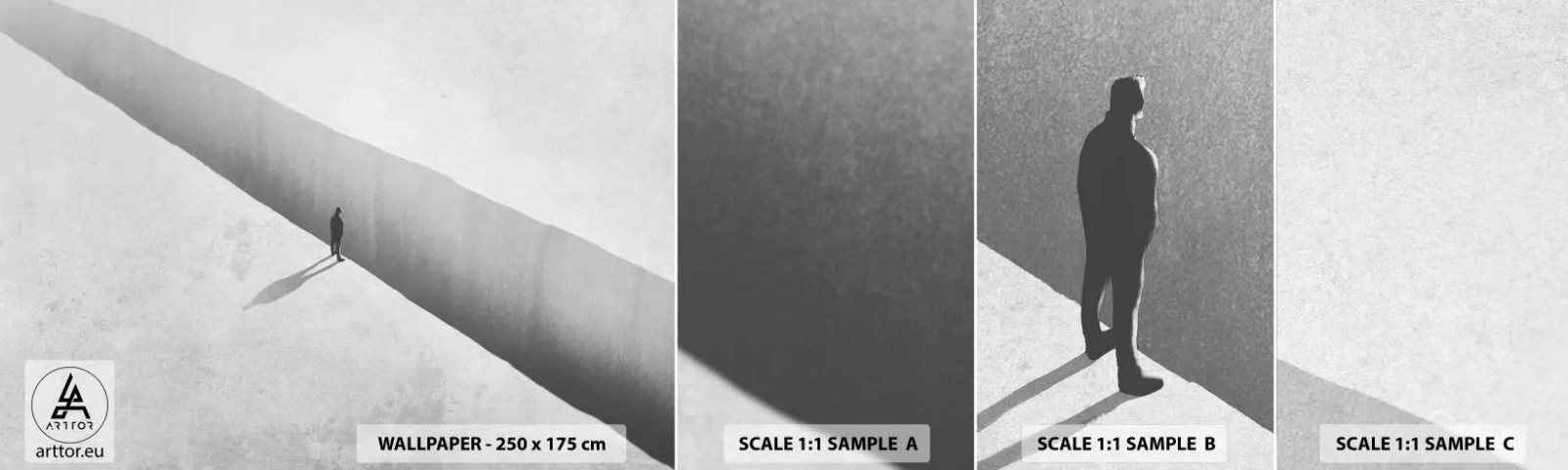 Provbit av självhäftande fototapet Deluxe Sticker - Tydligt mål - Avgrund, Minimalism, Man - 100x30 cm