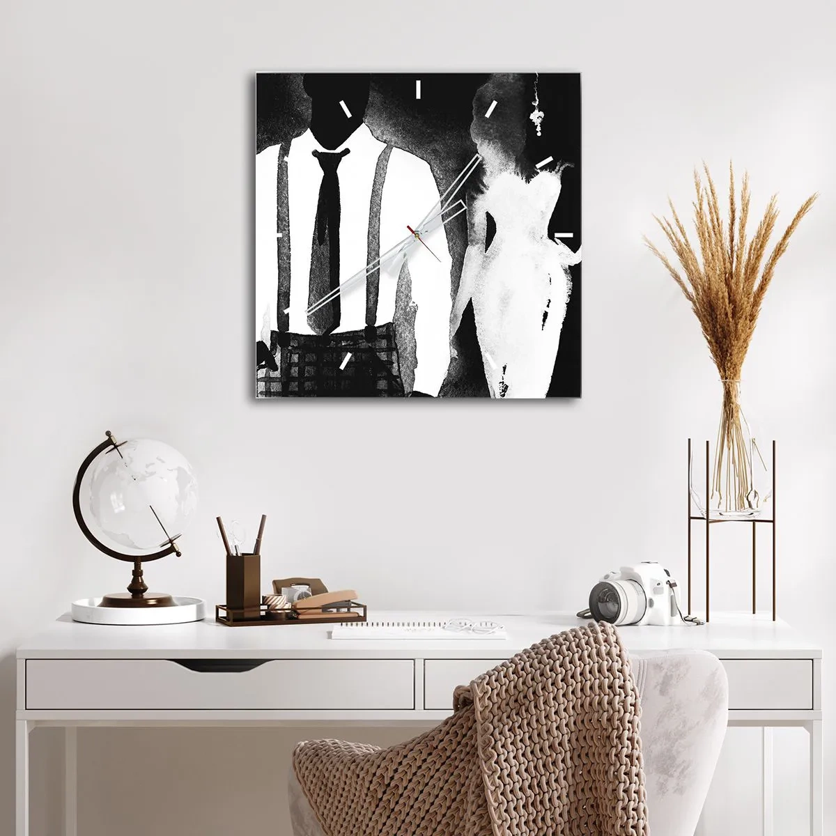 Väggklocka - Klocka på glas - Noir stämning - 40x40 cm