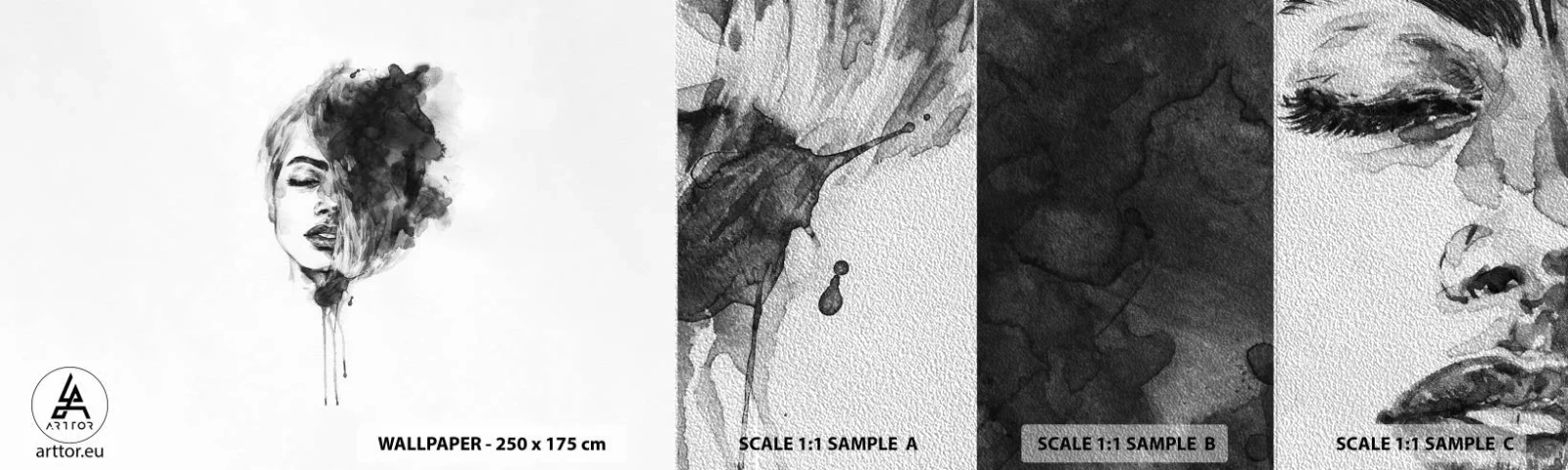 Provbit av fototapet Premium Sand - Vad flickan drömmer om - Porträtt av en kvinna, Kvinnans ansikte, Abstraktion - 100x30 cm