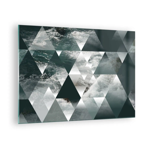Glastavla - Bild på glas - Abstrakt komposition av trianglar med ett vattenvågsmotiv - 70x50cm - Kristallperspektiv - Modern väggdekoration för vardagsrum och sovrum ARTTOR
