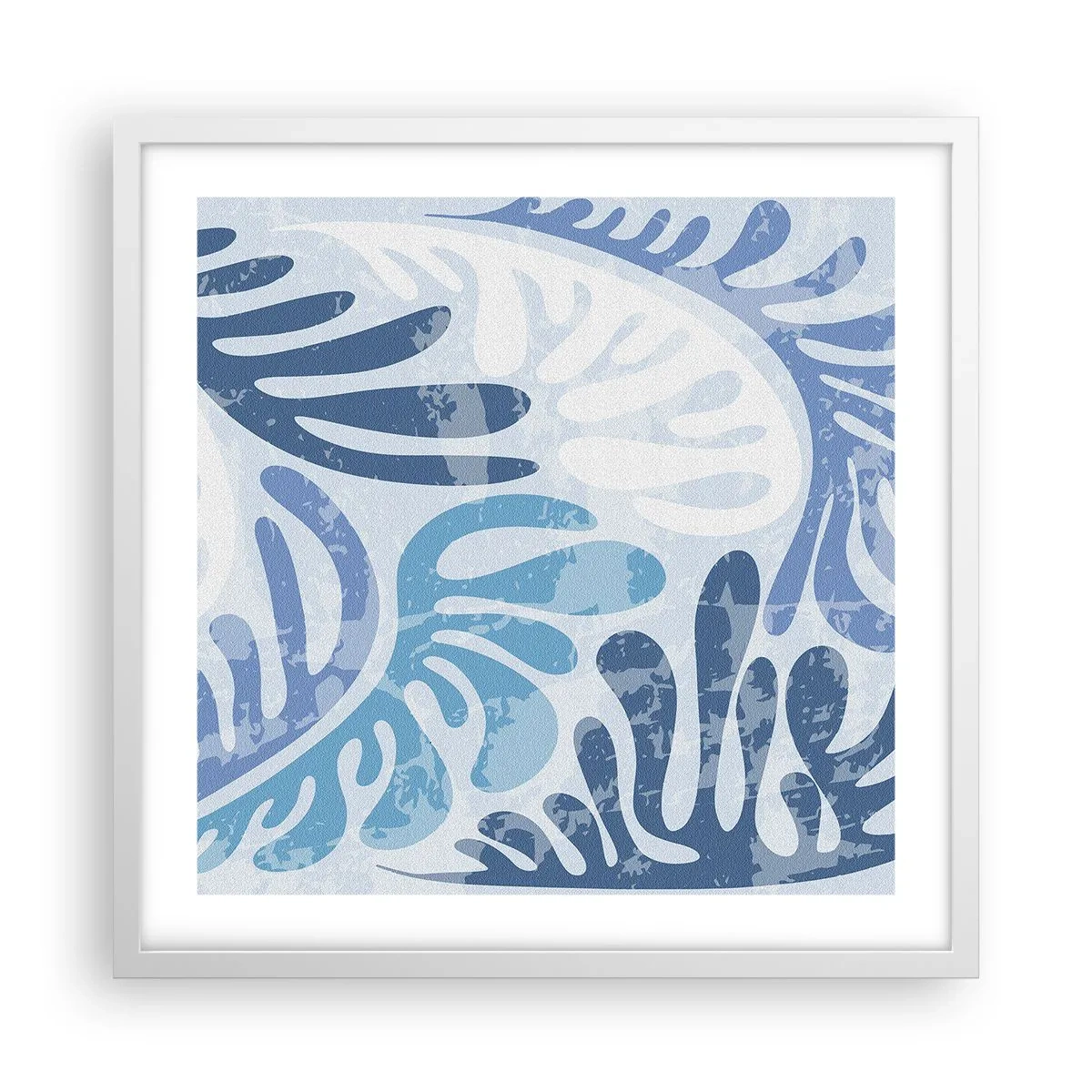 Affisch i vit ram - Blåa ormbunkar - 50x50 cm