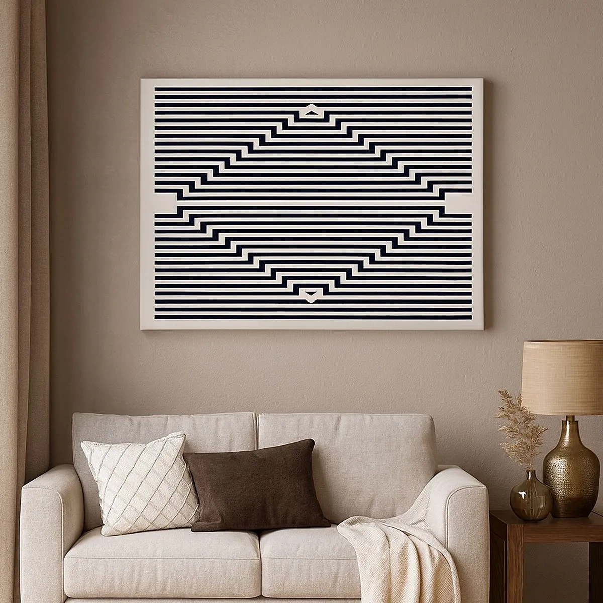 Canvastavla - Bild på duk - Svarta och vita linjer som skapar en geometrisk illusionseffekt - 70x50cm - Geometrisk illusion - Modern väggdekoration för vardagsrum och sovrum ARTTOR