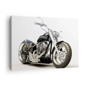 Canvastavla - Bild på duk - Snygg svart motorcykel på en vit bakgrund - 70x50cm - Kraft med karaktär - Modern väggdekoration för vardagsrum och sovrum ARTTOR