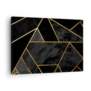 Canvastavla - Bild på duk - Geometriskt guldmönster på svart bakgrund - 70x50cm - Mörker och sken - Modern väggdekoration för vardagsrum och sovrum ARTTOR