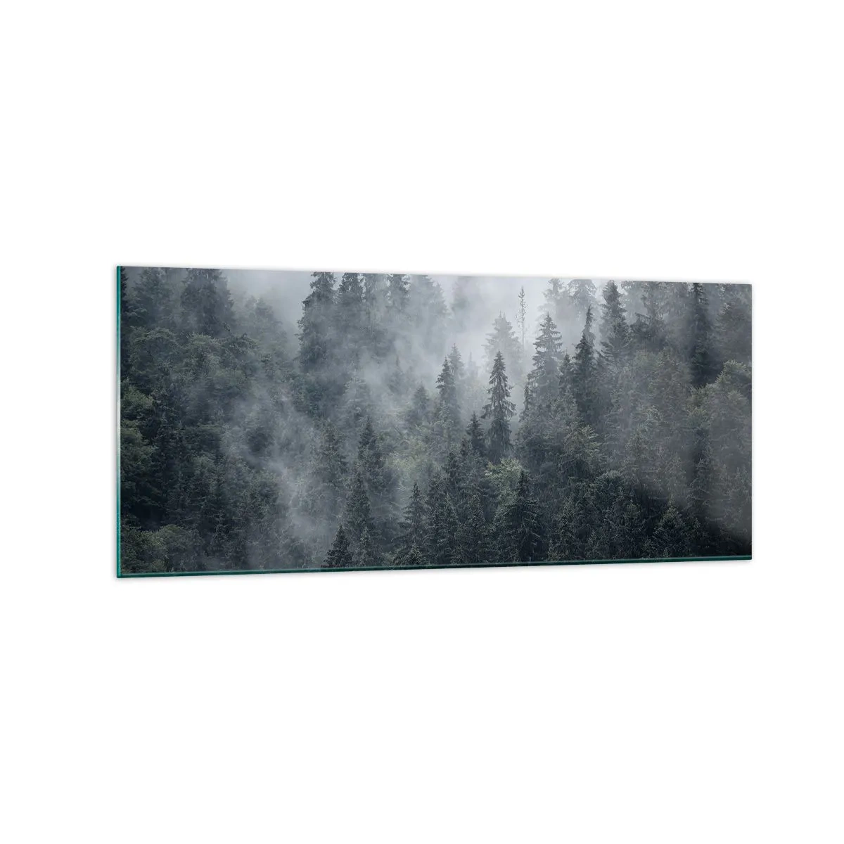 Glastavla - Bild på glas - Gryning i skogen - 120x50 cm