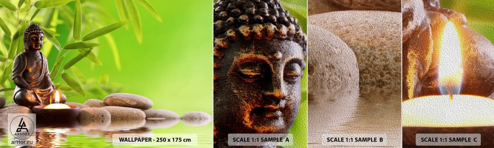 Provbit av fototapet Premium Sand - Livet är skönt - Buddha, Bambu, Spa - 100x30 cm