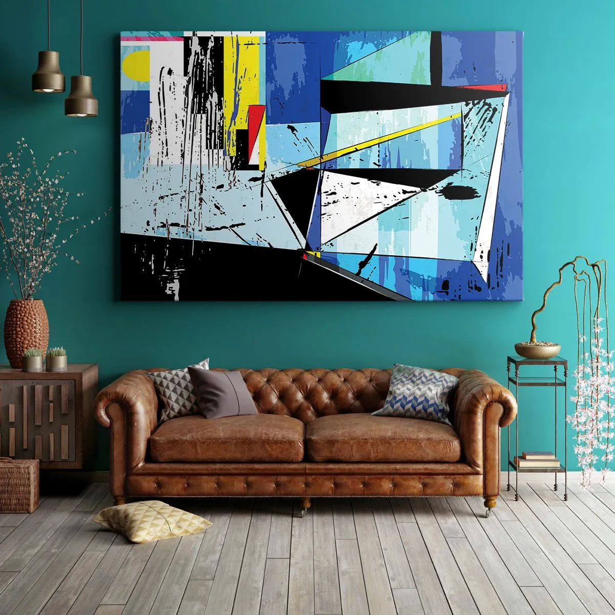Canvastavla - Bild på duk - Abstrakt geometrisk komposition i livfulla färger - 70x50cm - Se värden ur en vinkel... - Modern väggdekoration för vardagsrum och sovrum ARTTOR
