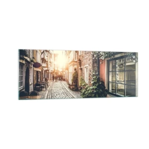 Glastavla - Bild på glas - Rosgränd i rosa sken - 140x50 cm
