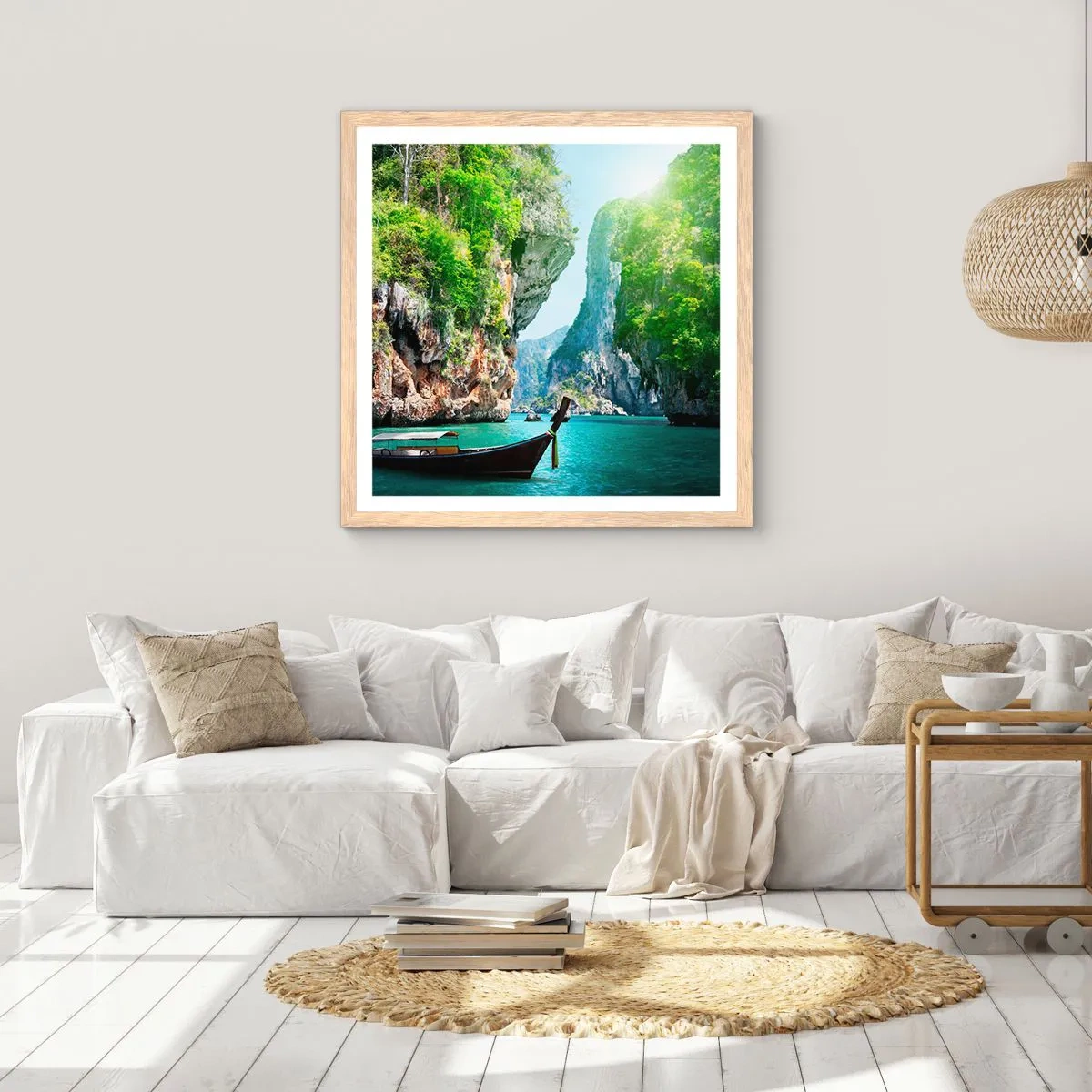Affisch i ram av ljusek - Inbjudan till exotisk resa - 50x50 cm