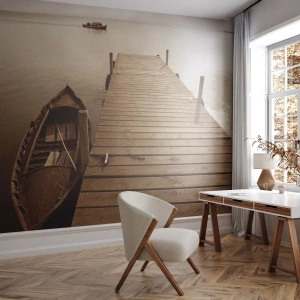 Fototapet Premium Sand - Stora lugnet - Landskap, Sjö, Träbro - 200x140 cm