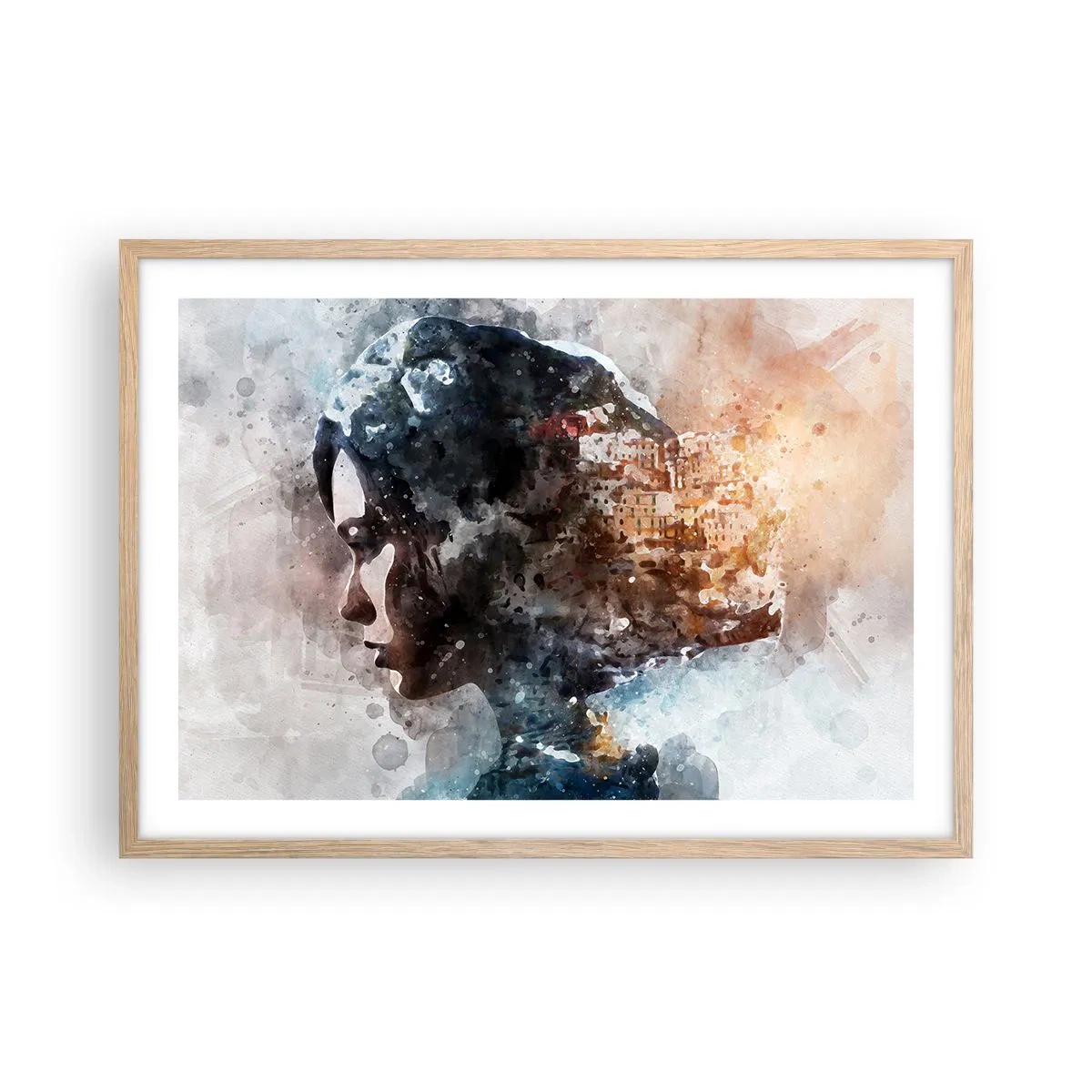 Affisch i ram av ljusek - Berättelse om en tjej med en stad i bakgrunden - 70x50 cm