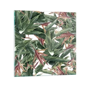 Glastavla - Bild på glas - Smaragd-lila växter - 70x70 cm