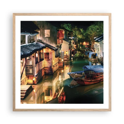 Affisch i ram av ljusek - En kväll på kinesisk gata - 60x60 cm