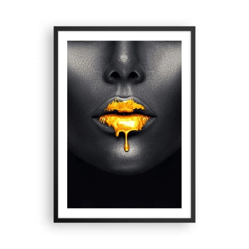 Affisch i svart ram - Svart kvinnas ansikte med orange färg på läpparna - 50x70cm - Guldmun - Modern väggdekoration för vardagsrum och sovrum ARTTOR