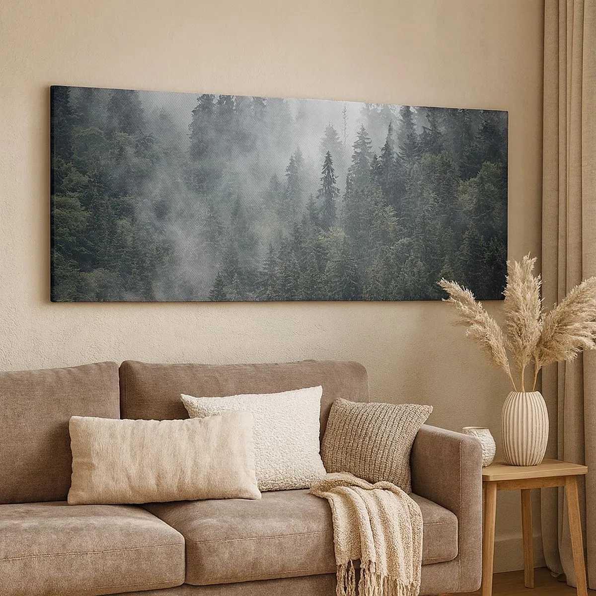 Canvastavla - Bild på duk - Gryning i skogen - 100x40 cm