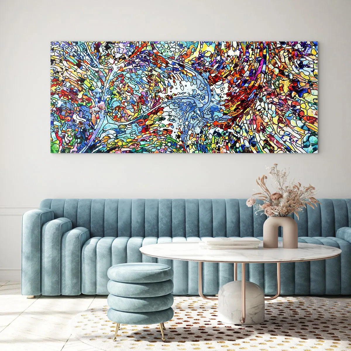 Glastavla - Bild på glas - Glasmålning - droppar - 90x30 cm