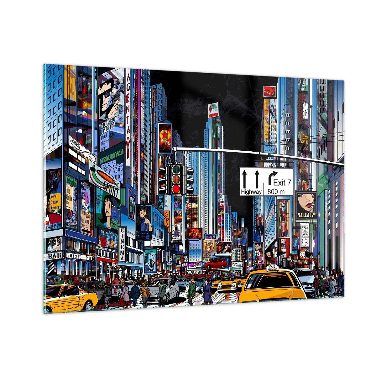 Glastavla - Bild på glas - En natt som i serierna - 100x70 cm