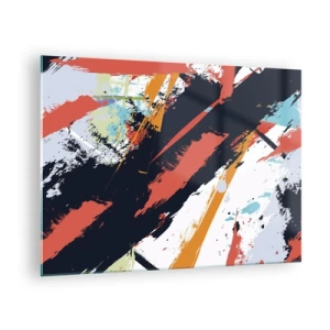 Glastavla - Bild på glas - Abstrakta penseldrag i intensiva färger - 70x50cm - Dynamisk komposition - Modern väggdekoration för vardagsrum och sovrum ARTTOR