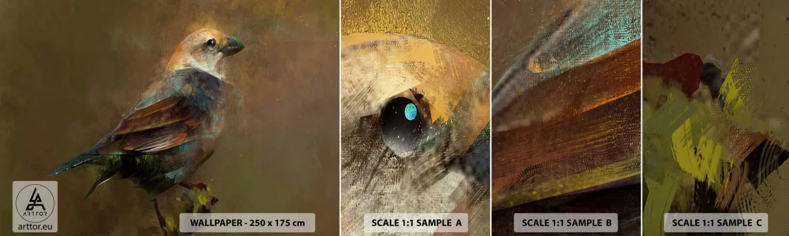 Fototapet Prov Standard Eco - Gråsparv, en liten fågel - Abstraktion, Fågel, Natur - 100x30 cm