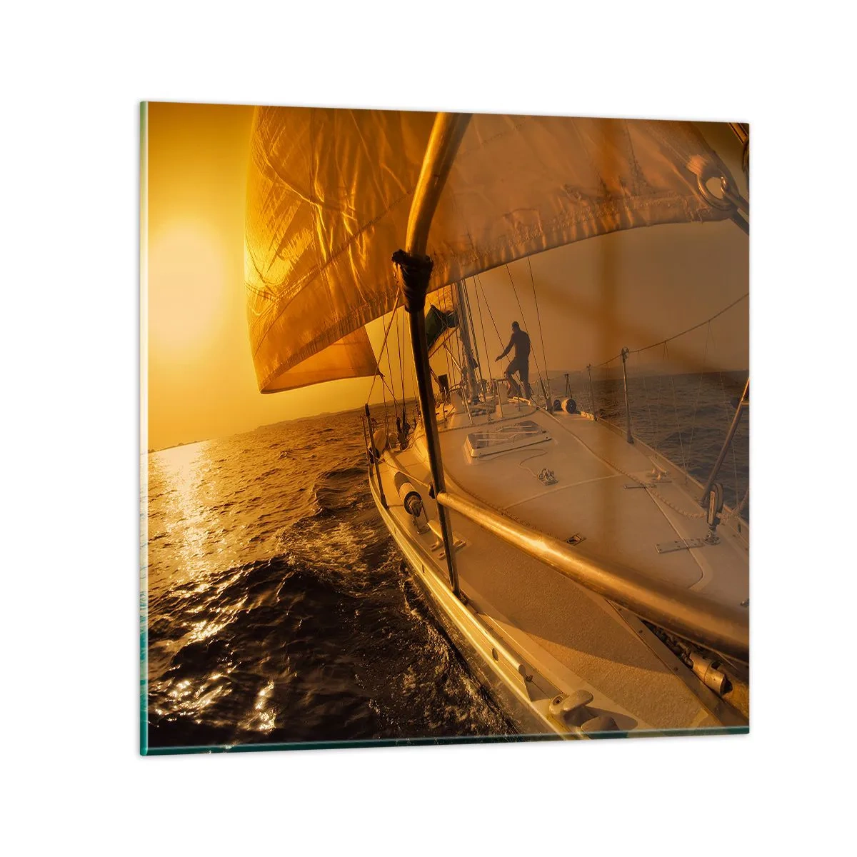 Glastavla - Bild på glas - Gyllene kväll efter en färgrik dag - 40x40 cm
