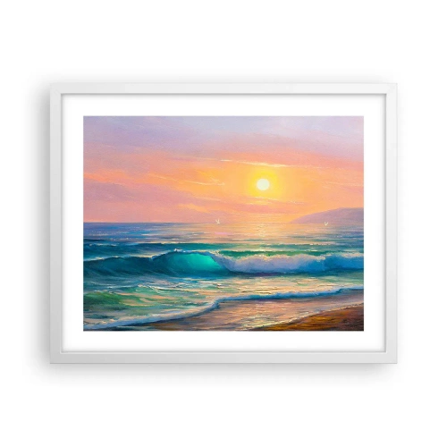 Affisch i vit ram - Vågvisa i turkos - 50x40 cm