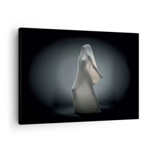 Canvastavla - Bild på duk - En figur i vitt tyg mot en mörk bakgrund - 70x50cm - Dolda drömmar - Modern väggdekoration för vardagsrum och sovrum ARTTOR