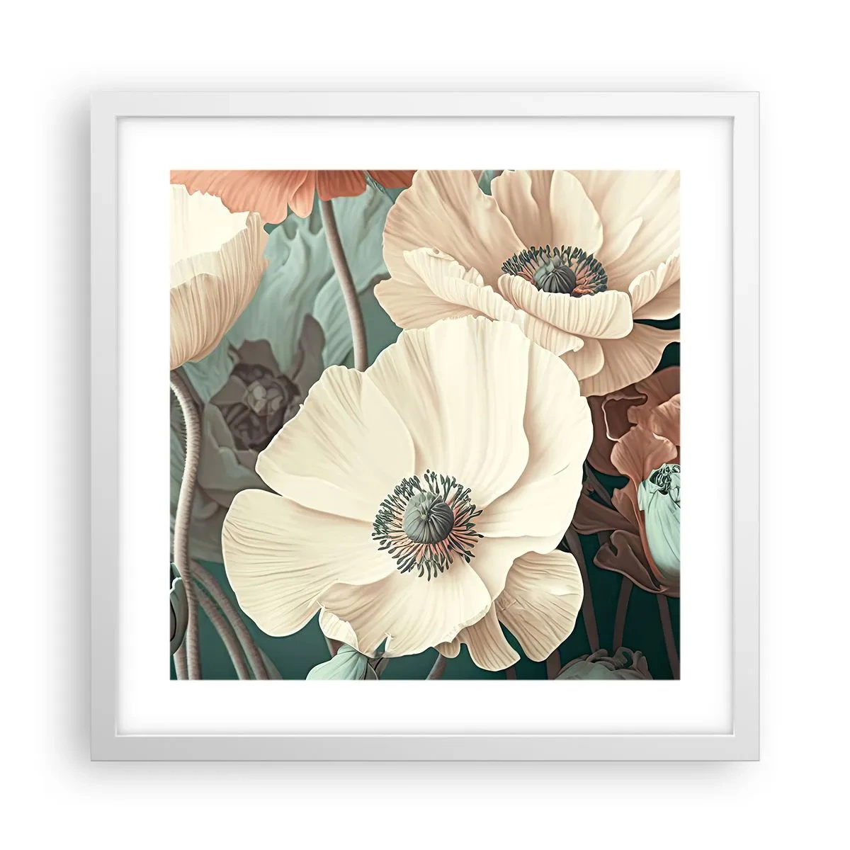 Affisch i vit ram - Viskningar av vallmo - 40x40 cm