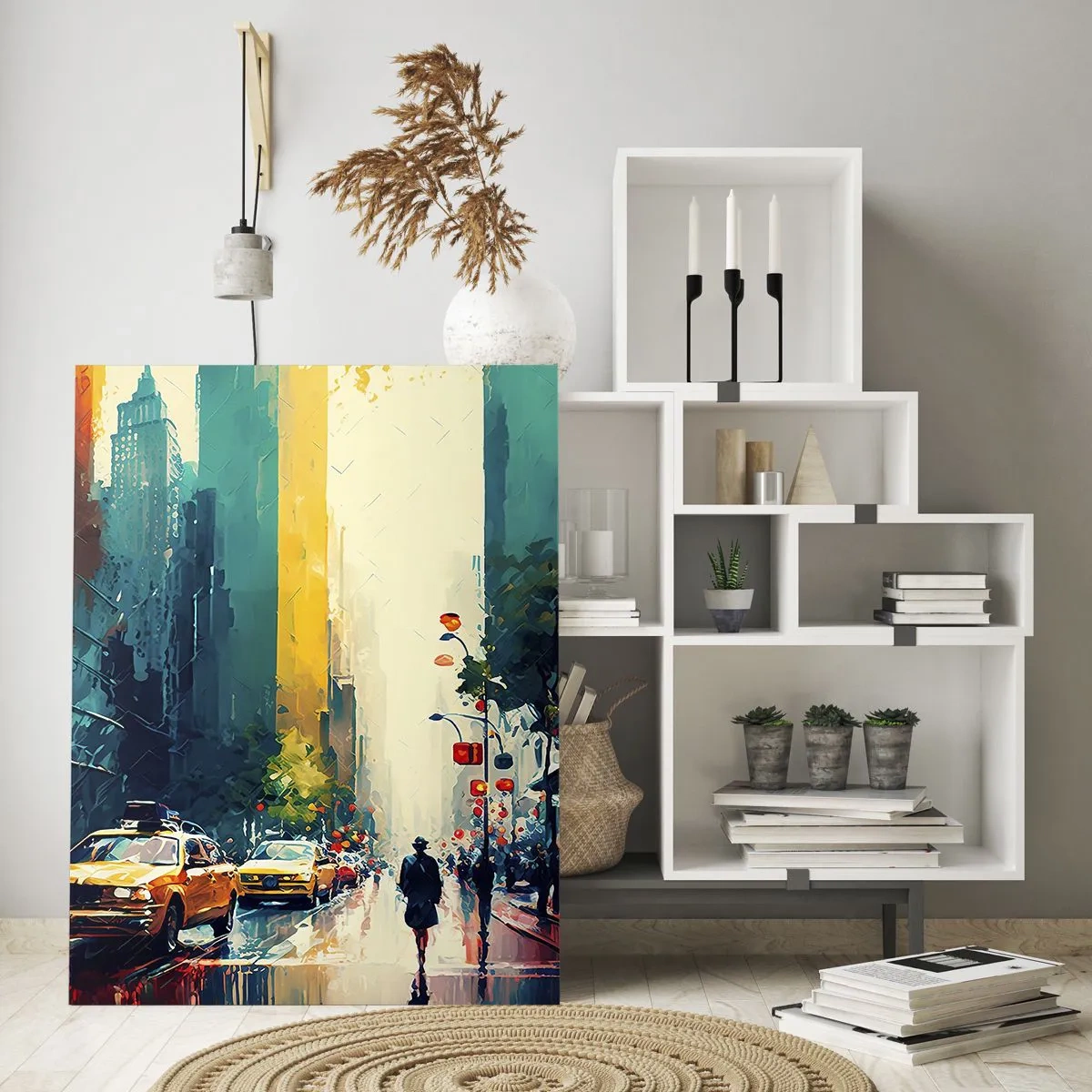 Glastavla - Bild på glas - New York - här är till och med regnet färgstarkt - 50x70 cm