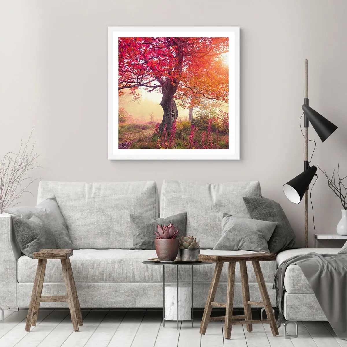 Affisch i vit ram - Våldsam blommande - 50x50 cm