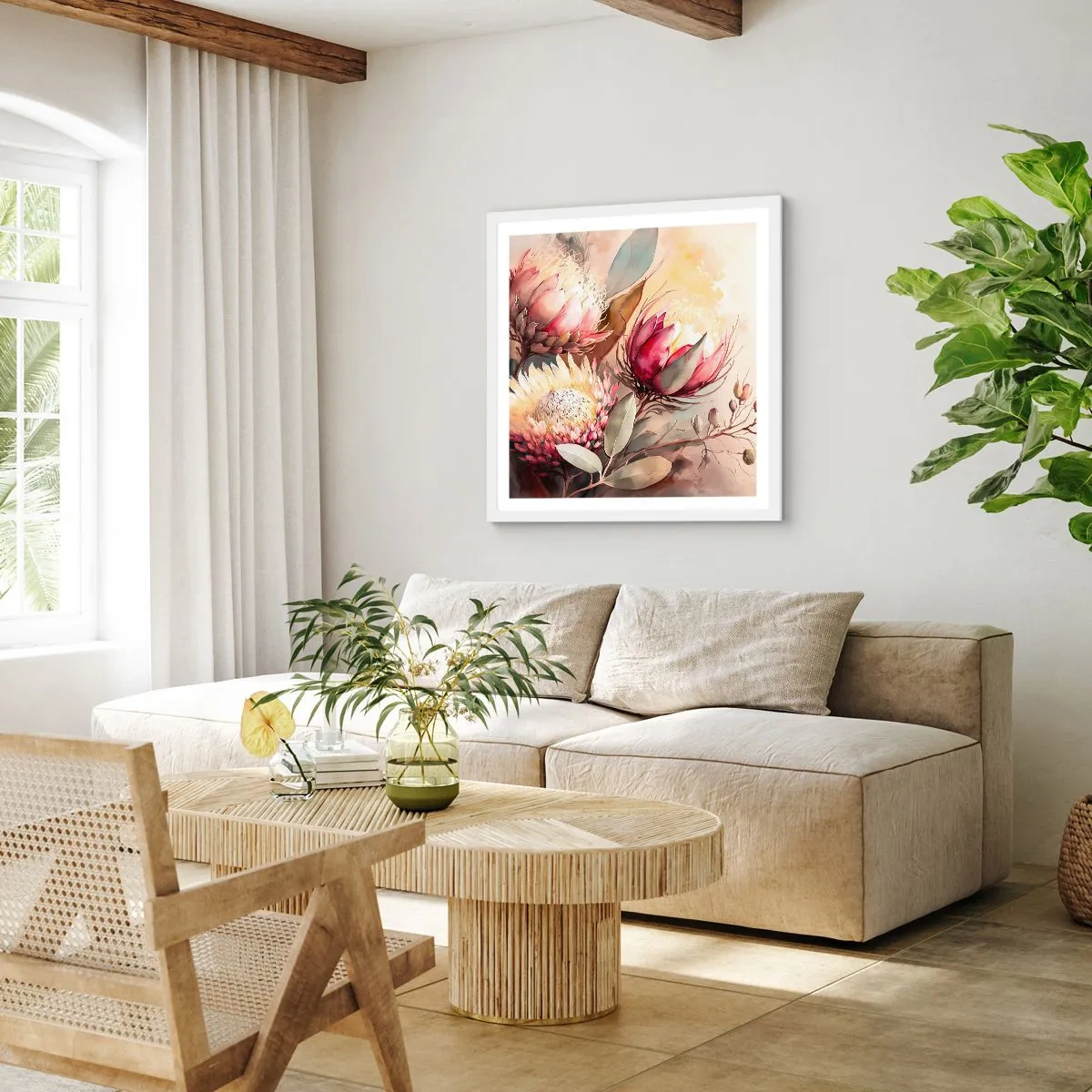 Affisch i vit ram - Från profil och en face - 60x60 cm