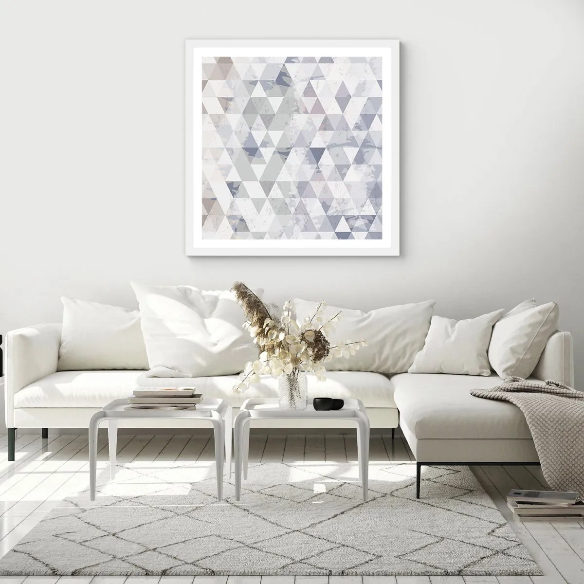 Affisch i vit ram - Trianglar - 50x50 cm