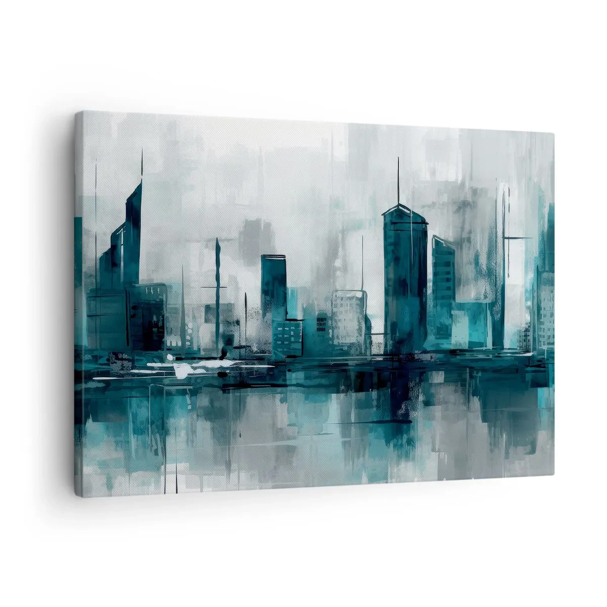 Canvastavla - Bild på duk - En modern stad i nyanser av turkos och grått - 70x50cm - Regnfärgad stad - Modern väggdekoration för vardagsrum och sovrum ARTTOR