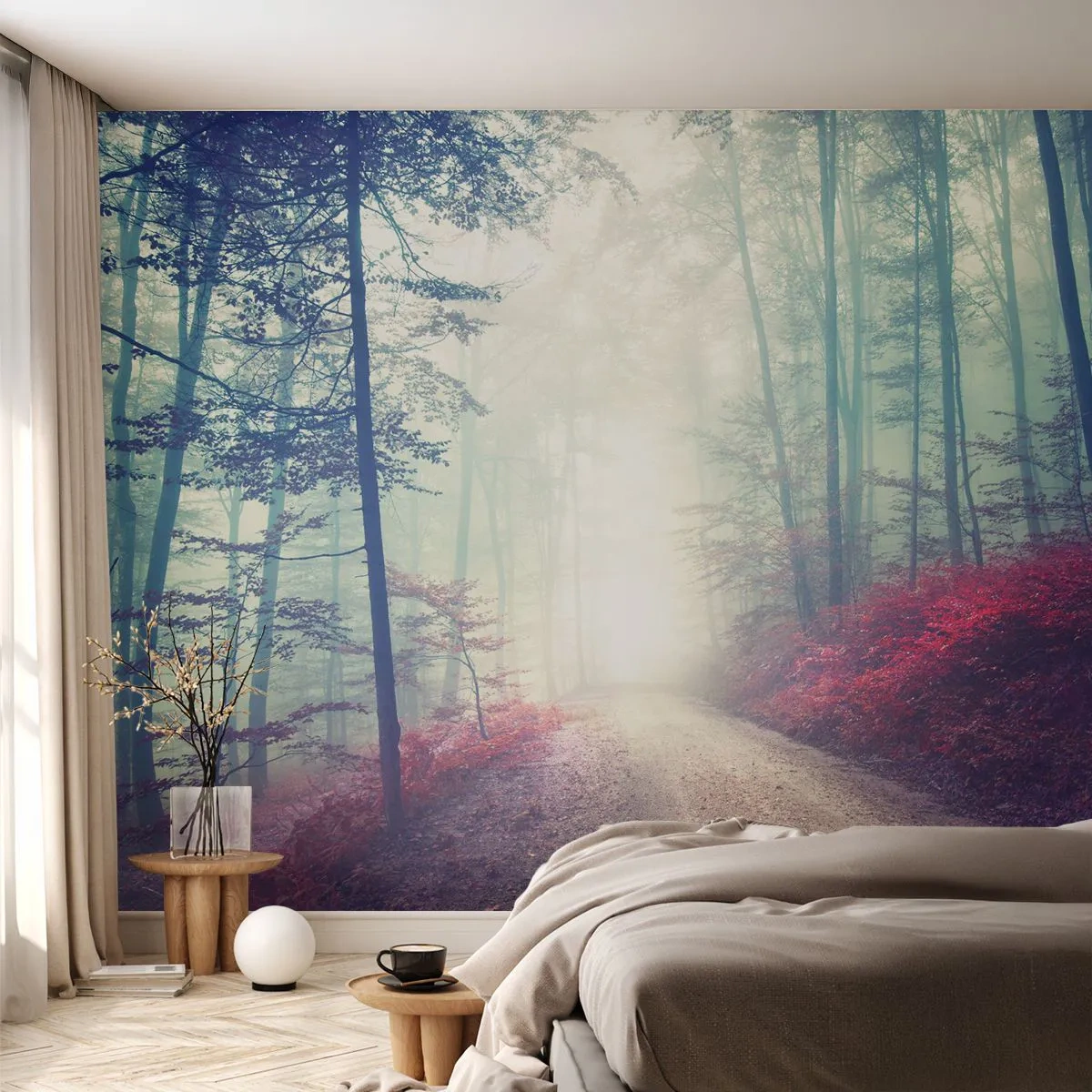Fototapet Premium Sand - Det är bra att gå upp tidigt - Landskap, Skog, Skogsväg - 100x70 cm