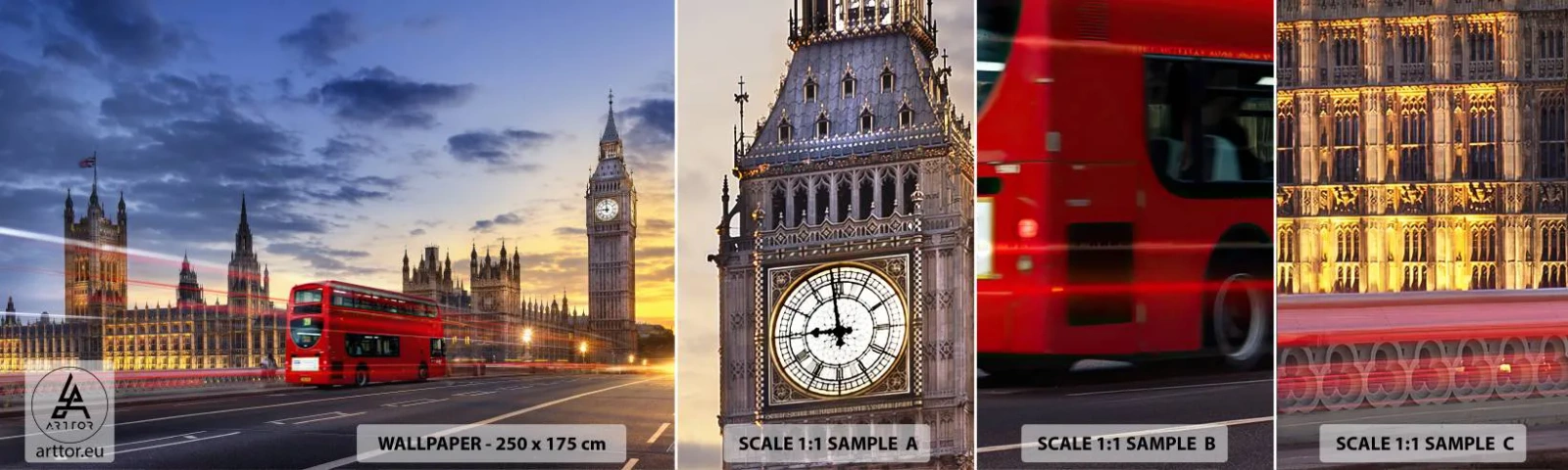 Provbit av självhäftande fototapet Deluxe Sticker - Särdrag - Stad, London, Arkitektur - 100x30 cm