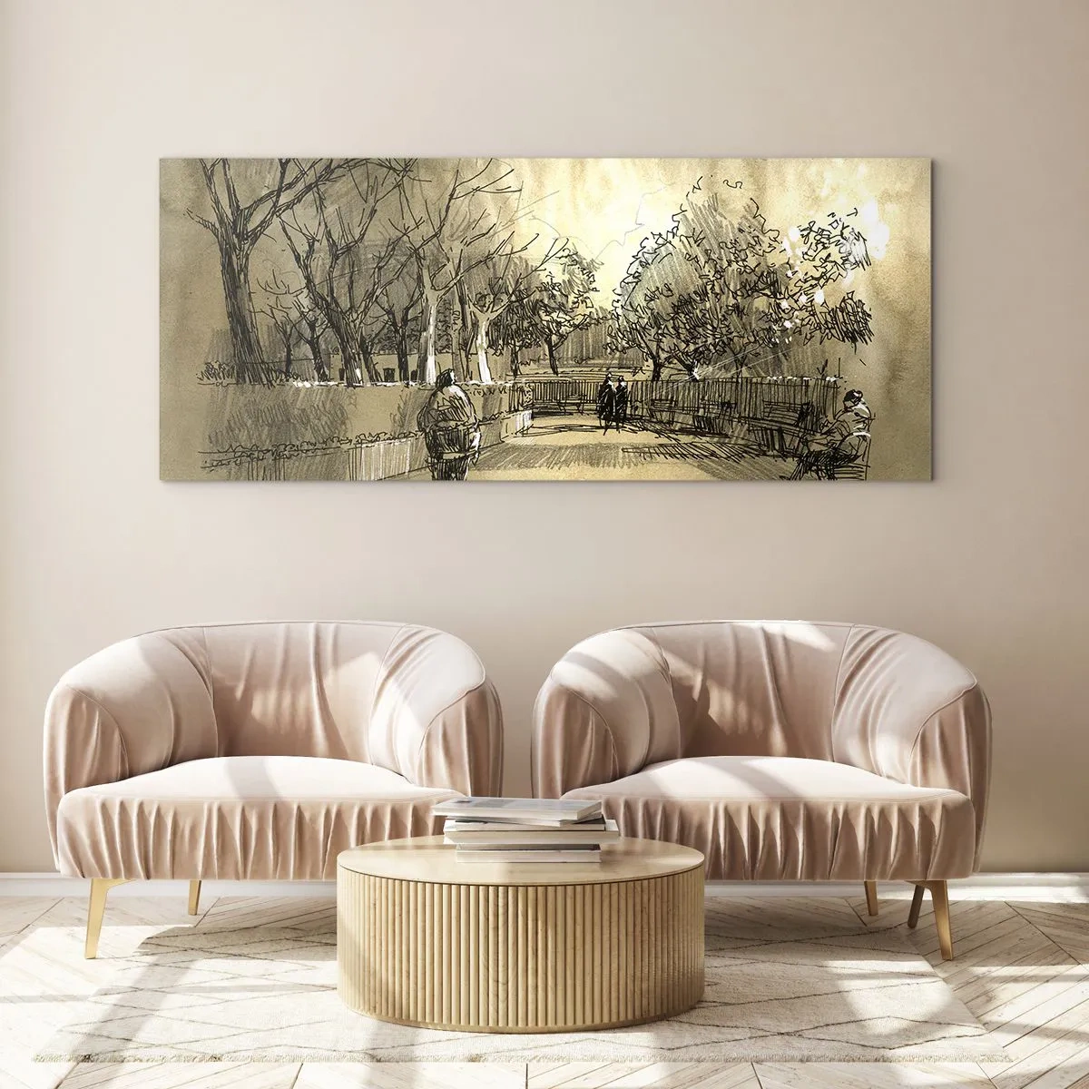 Glastavla - Bild på glas - En stund fångad med penna - 160x50 cm