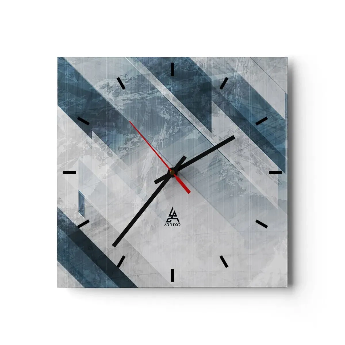 Väggklocka - Klocka på glas - Tredimensionell komposition – gråhetens rörelse - 30x30 cm