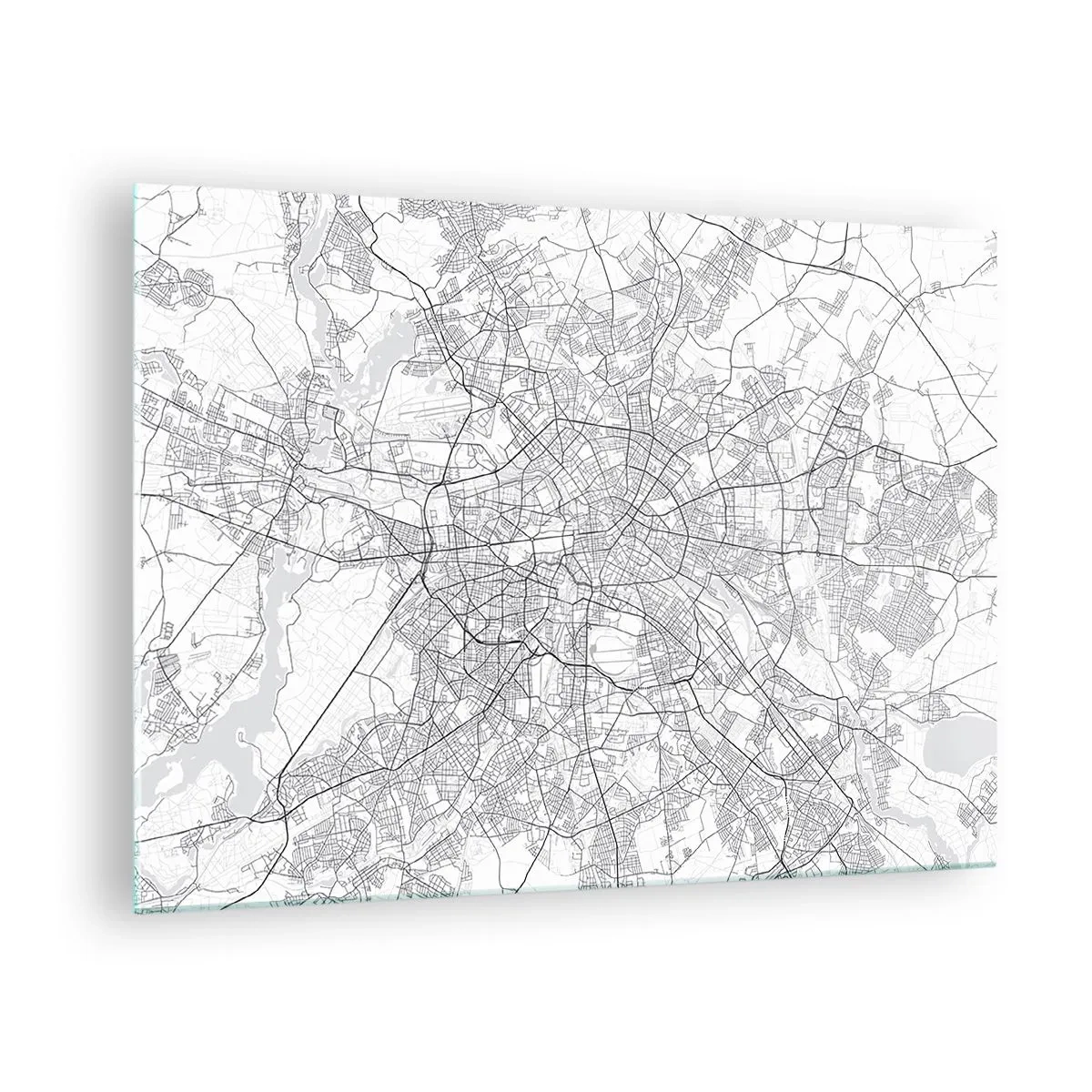 Glastavla - Bild på glas - Svartvit karta över Berlin med geometrisk gatuplanering - 70x50cm - Berlins blomma - Modern väggdekoration för vardagsrum och sovrum ARTTOR
