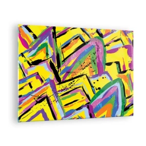 Glastavla - Bild på glas - Intensiv abstraktion i ljusa färger mot gul bakgrund - 70x50cm - Skriker av glädje - Modern väggdekoration för vardagsrum och sovrum ARTTOR