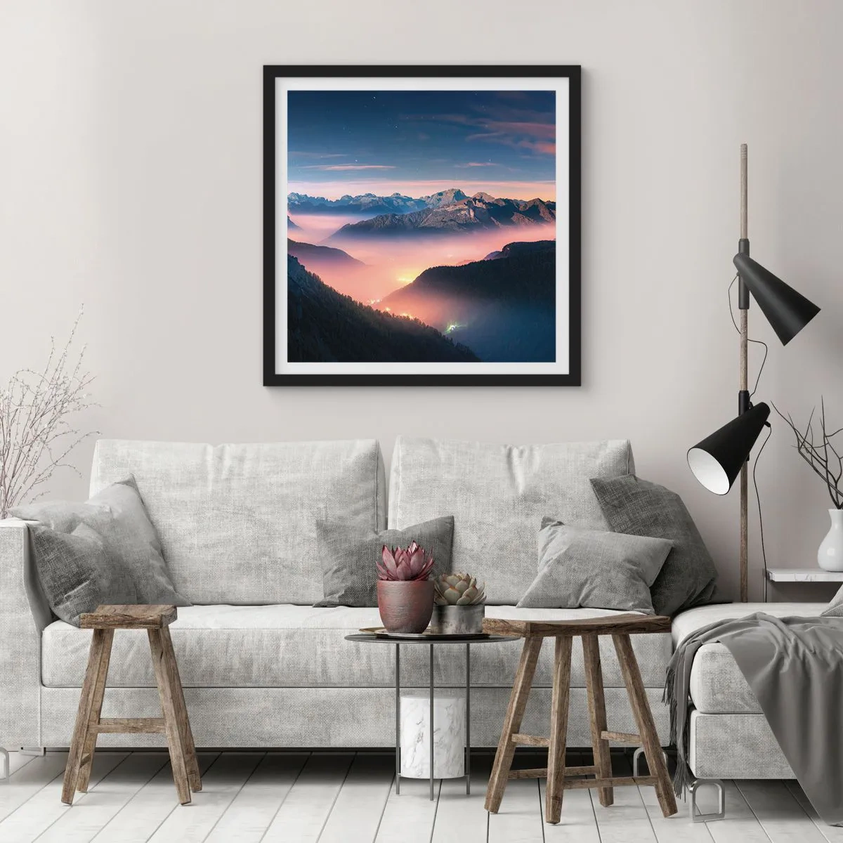 Affisch i svart ram - Ljus i dalarna - 40x40 cm