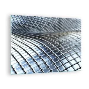 Glastavla - Bild på glas - Abstrakt yta med glänsande metallrutor - 70x50cm - Metallisk silver våg - Modern väggdekoration för vardagsrum och sovrum ARTTOR