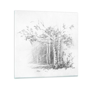 Glastavla - Bild på glas - Björkskogens ljus - 50x50 cm