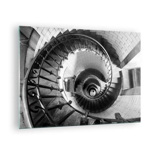 Glastavla - Bild på glas - Svartvitt foto av en spiraltrappa i perspektiv - 70x50cm - Högre och högre - Modern väggdekoration för vardagsrum och sovrum ARTTOR