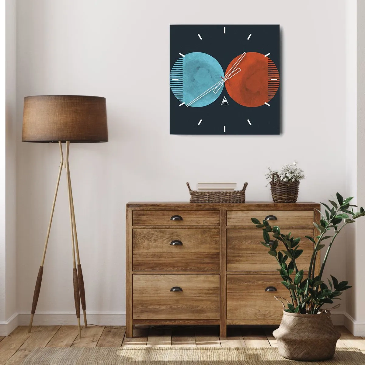 Väggklocka - Klocka på glas - Endast geometri? - 40x40 cm