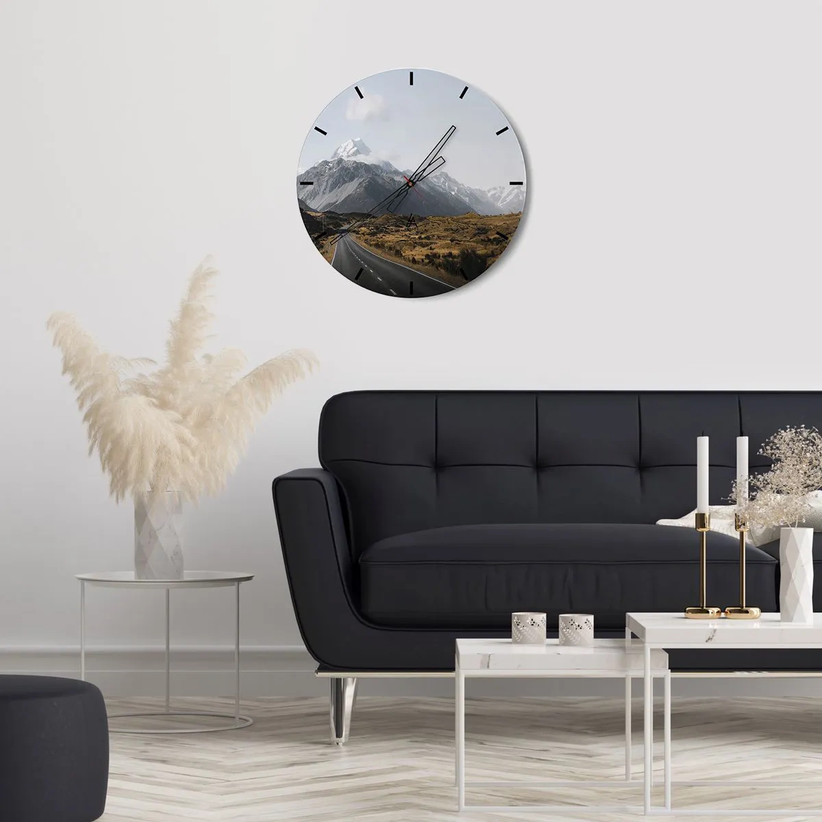 Väggklocka - Klocka på glas - Väg till fjällens hjärta - 40x40 cm