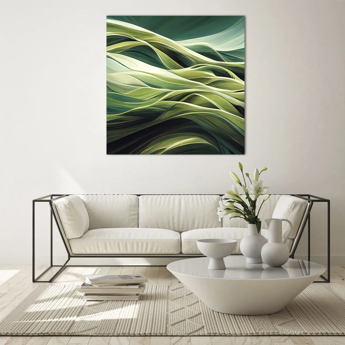 Glastavla - Bild på glas - Ett abstrakt spel med grönt - 70x70 cm
