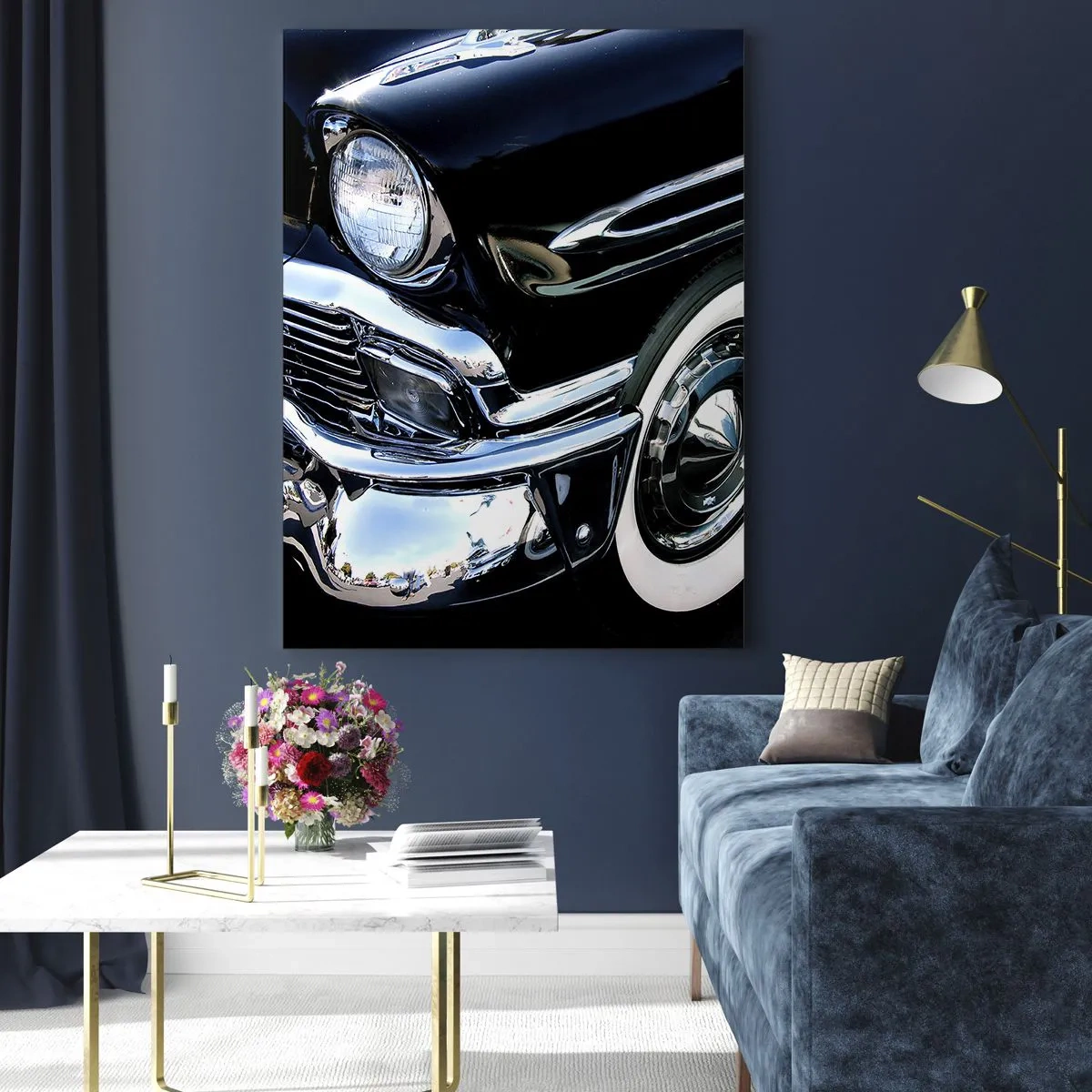 Glastavla - Bild på glas - Klassik i silver, svart och vit - 50x70 cm
