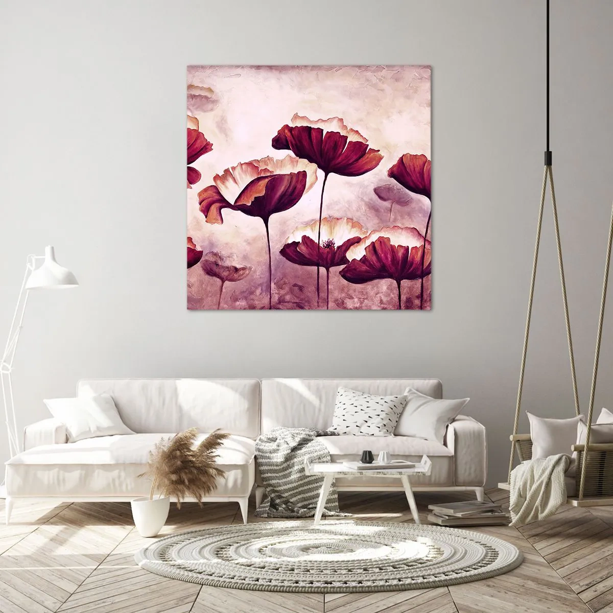 Canvastavla - Bild på duk - Röd och vit flinga - 50x50 cm