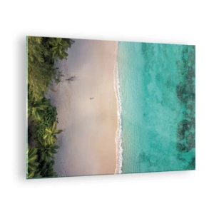 Glastavla - Bild på glas - Flygfoto över en tropisk strand och turkost hav - 70x50cm - En strand i paradiset - Modern väggdekoration för vardagsrum och sovrum ARTTOR