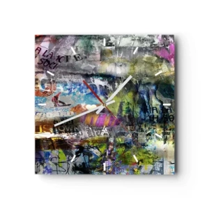 Väggklocka - Klocka på glas - Collage med minnen - 40x40 cm