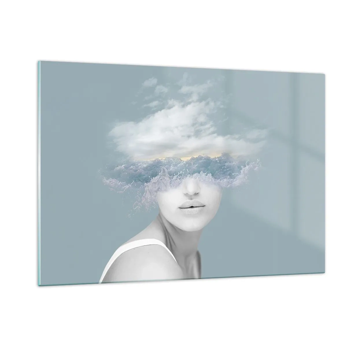 Glastavla - Bild på glas - Med huvudet i molnen - 120x80 cm